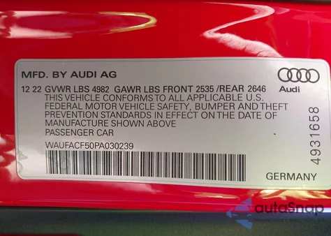 2023 Audi A5 Sportback Premium Plus 45 Tfsi S Line Quattro S Tronic z USA, uszkodzony, nr VIN WAUFACF50PA030239